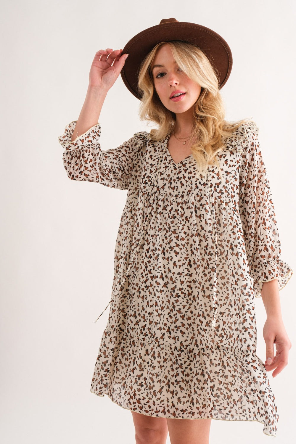 And The Why Leopard Ruffle Hem Woven Mini Dress - The Daily Makeover