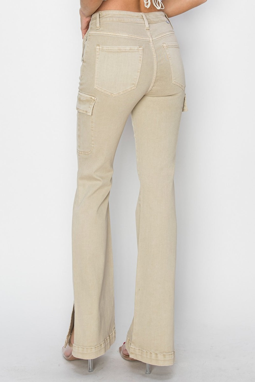 Full Size High Rise Side Slit Cargo Bootcut Jeans - The Daily Makeover