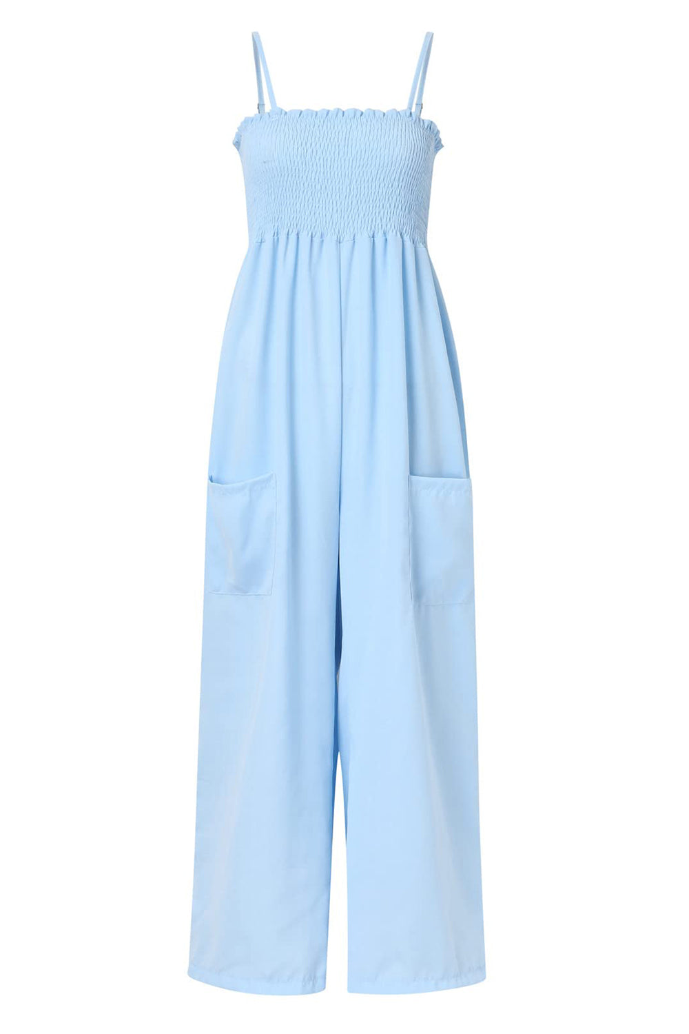Smocked Spaghetti Strap Wide Leg Jumpsuit - The Daily Makeover