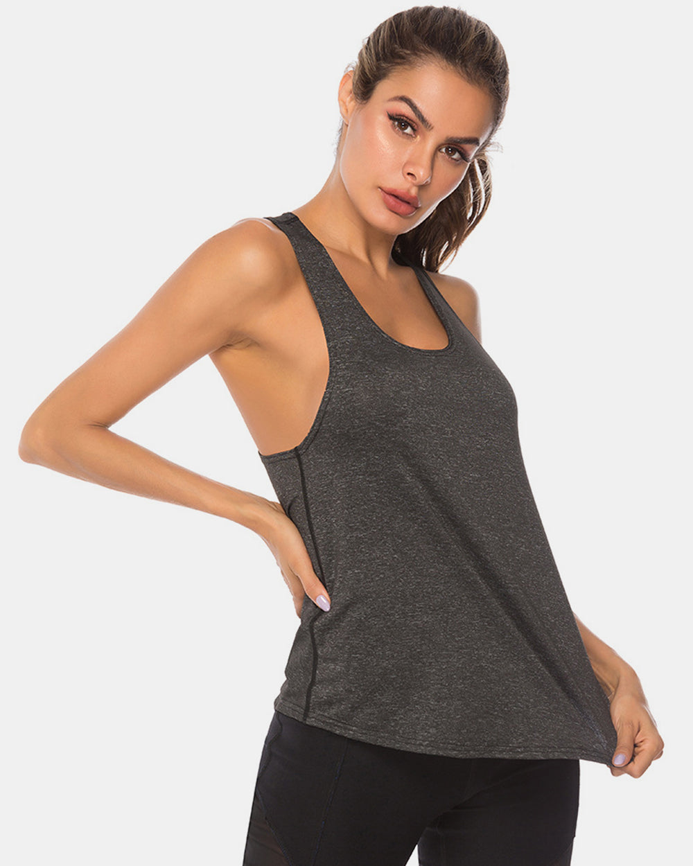 Full Size Scoop Neck Wide Strap Active Tank - The Daily Makeover