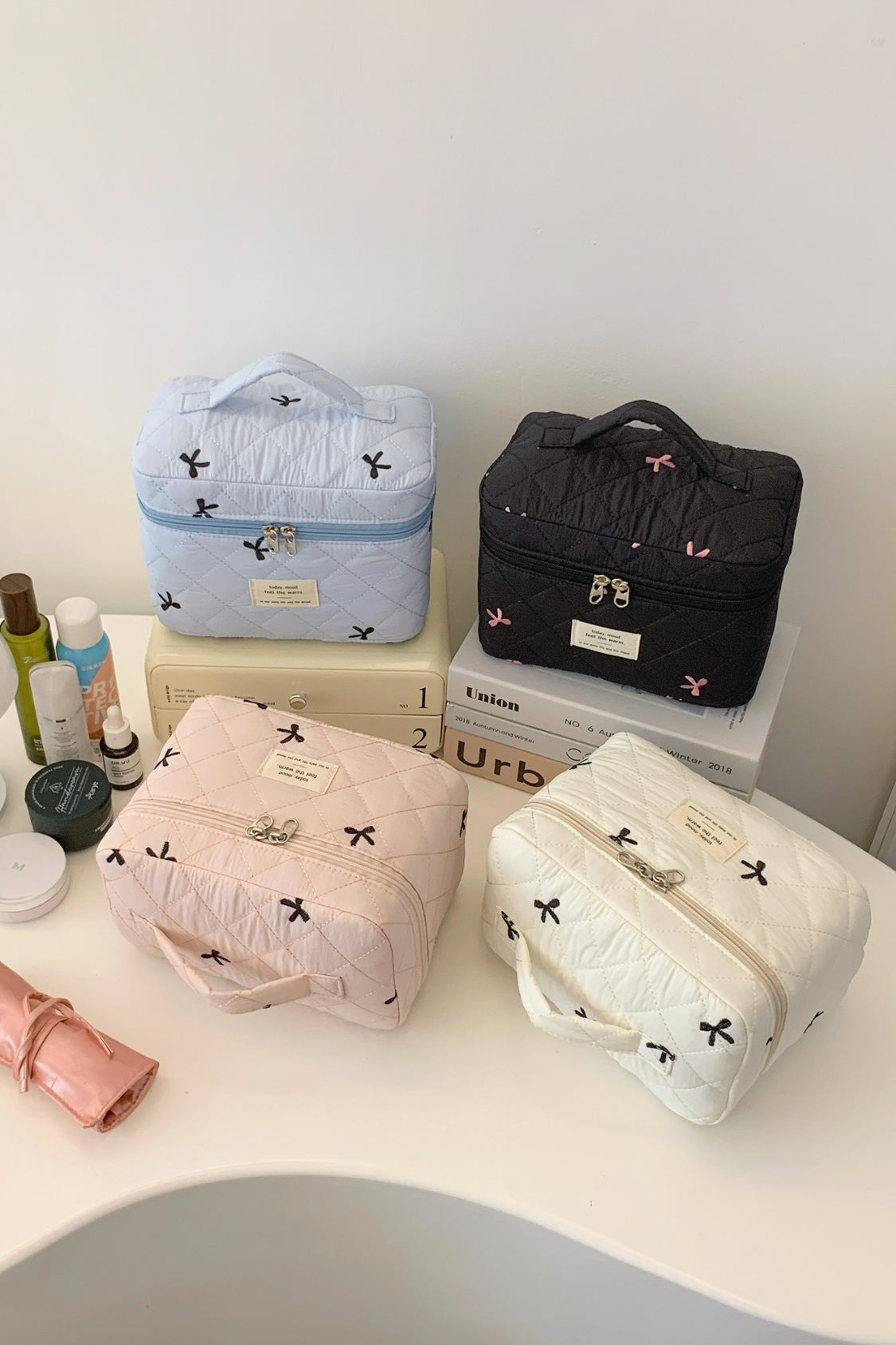 3 Piece Bow Quilted Cloth Storage Bag Set - The Daily Makeover