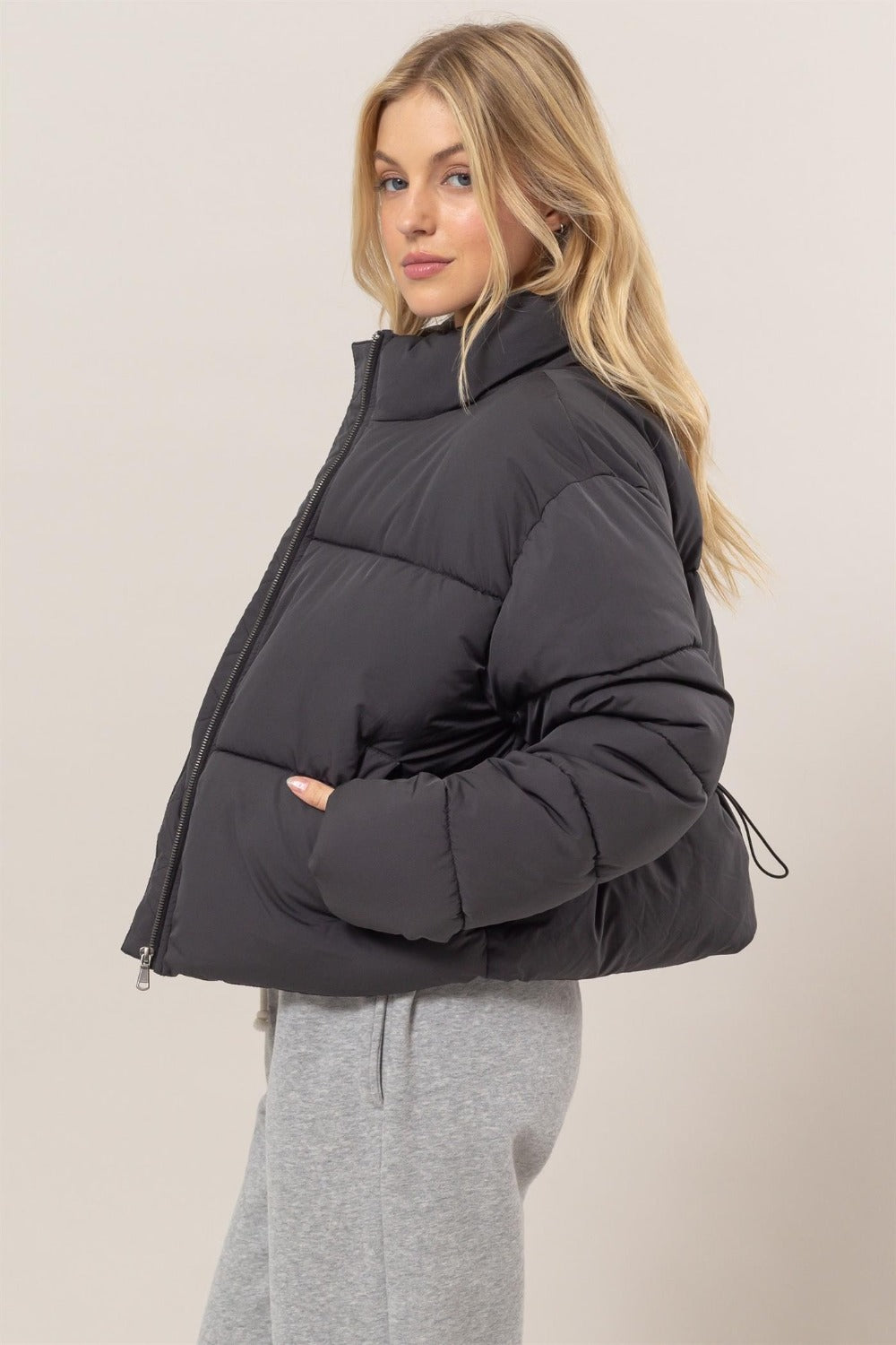 HYFVE Quilted Back Drawstring Puffer Jacket - The Daily Makeover