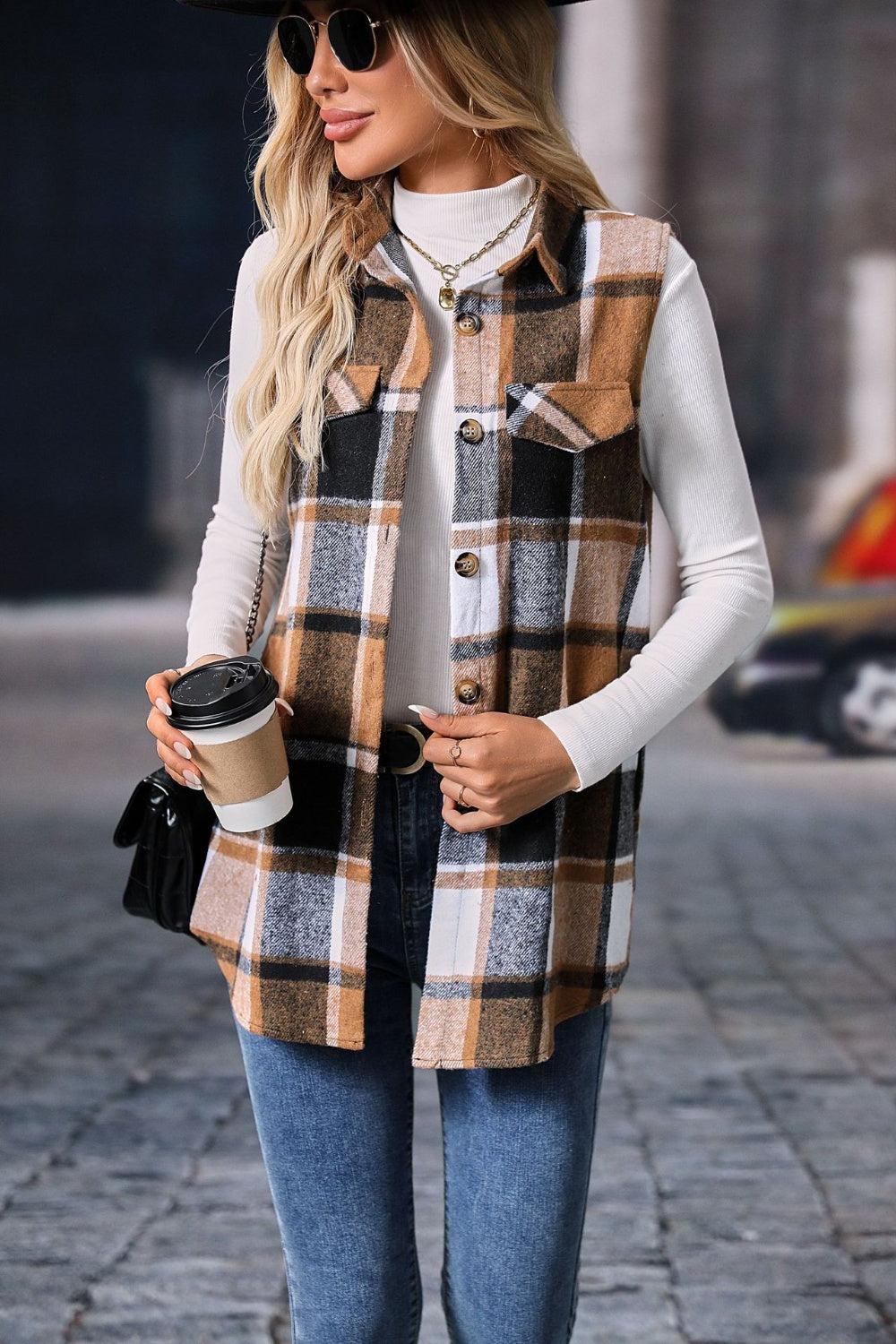 Plaid Button Up Vest Coat - The Daily Makeover