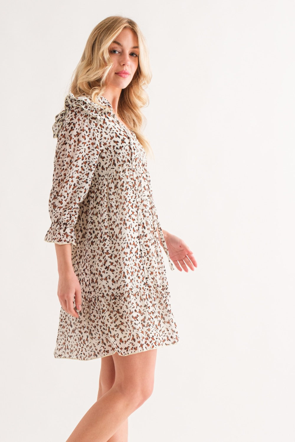 And The Why Leopard Ruffle Hem Woven Mini Dress - The Daily Makeover