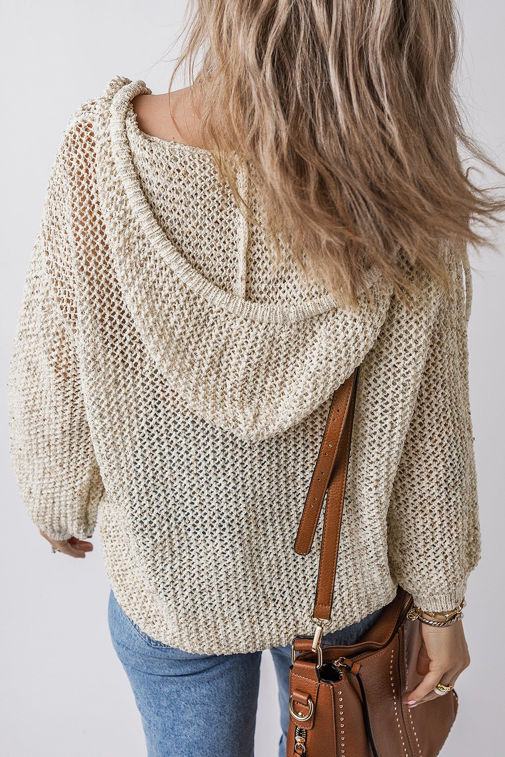 Openwork Dropped Shoulder Hooded Knit Top - The Daily Makeover