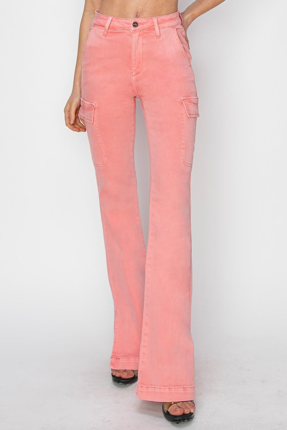 RISEN Full Size High Rise Side Slit Cargo Bootcut Jeans - The Daily Makeover