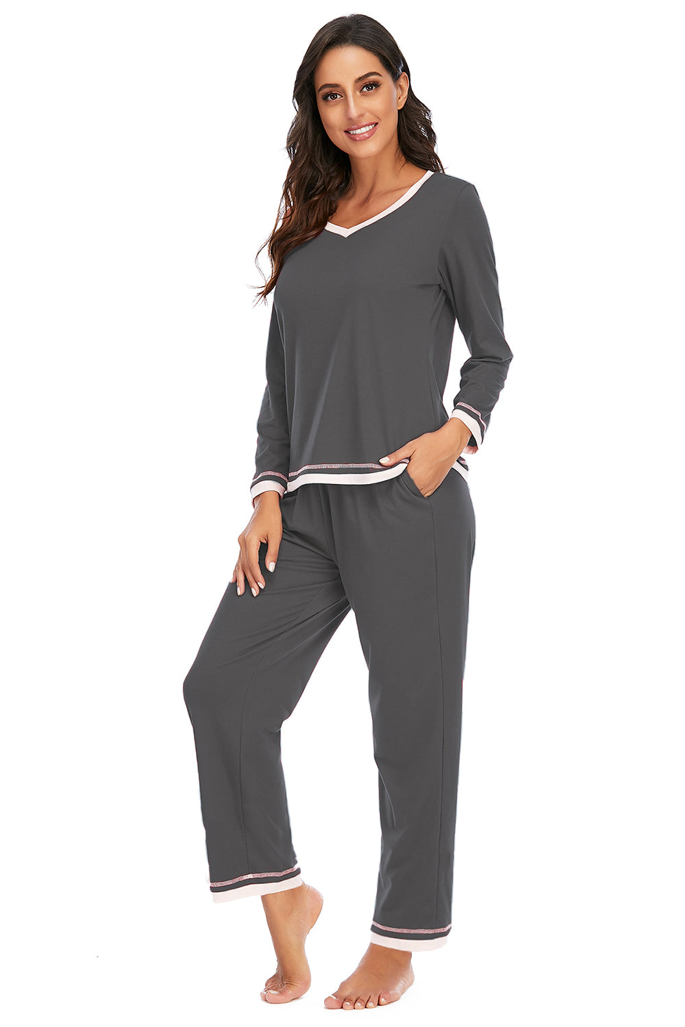 V-Neck Top and Pants Lounge Set - The Daily Makeover