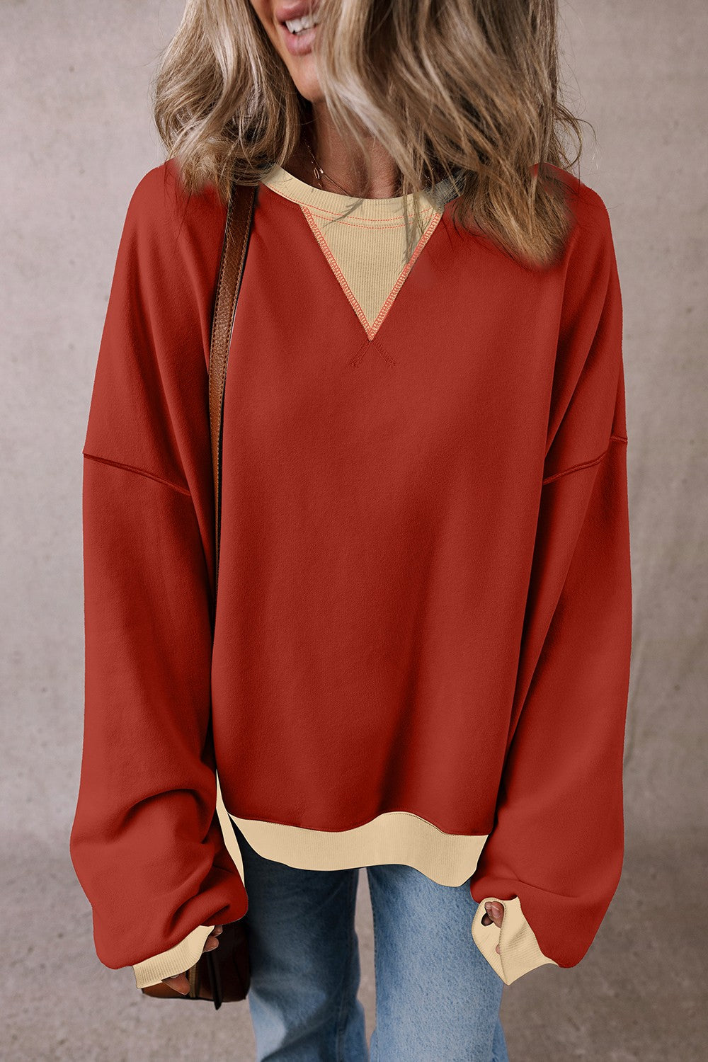 Contrast Round Neck Long Sleeve Sweatshirt - The Daily Makeover