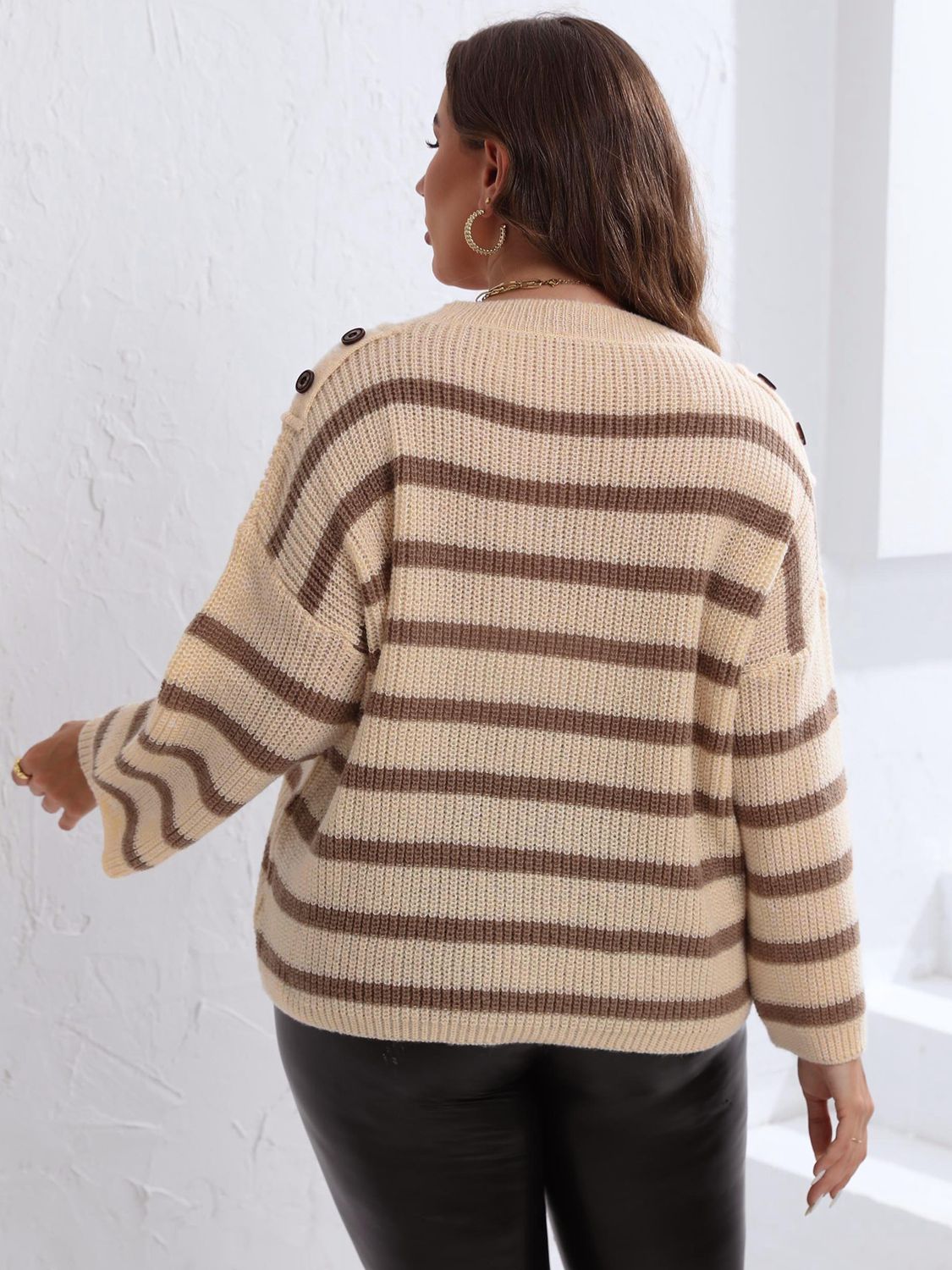 Plus Size Striped Dropped Shoulder Sweater - The Daily Makeover