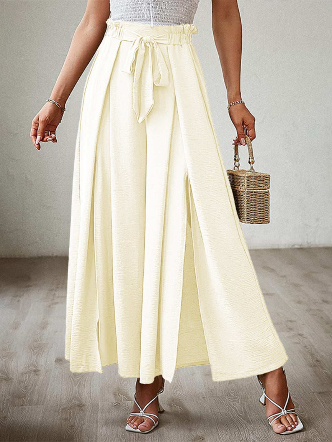 Tied Slit Wide Leg Pants - The Daily Makeover