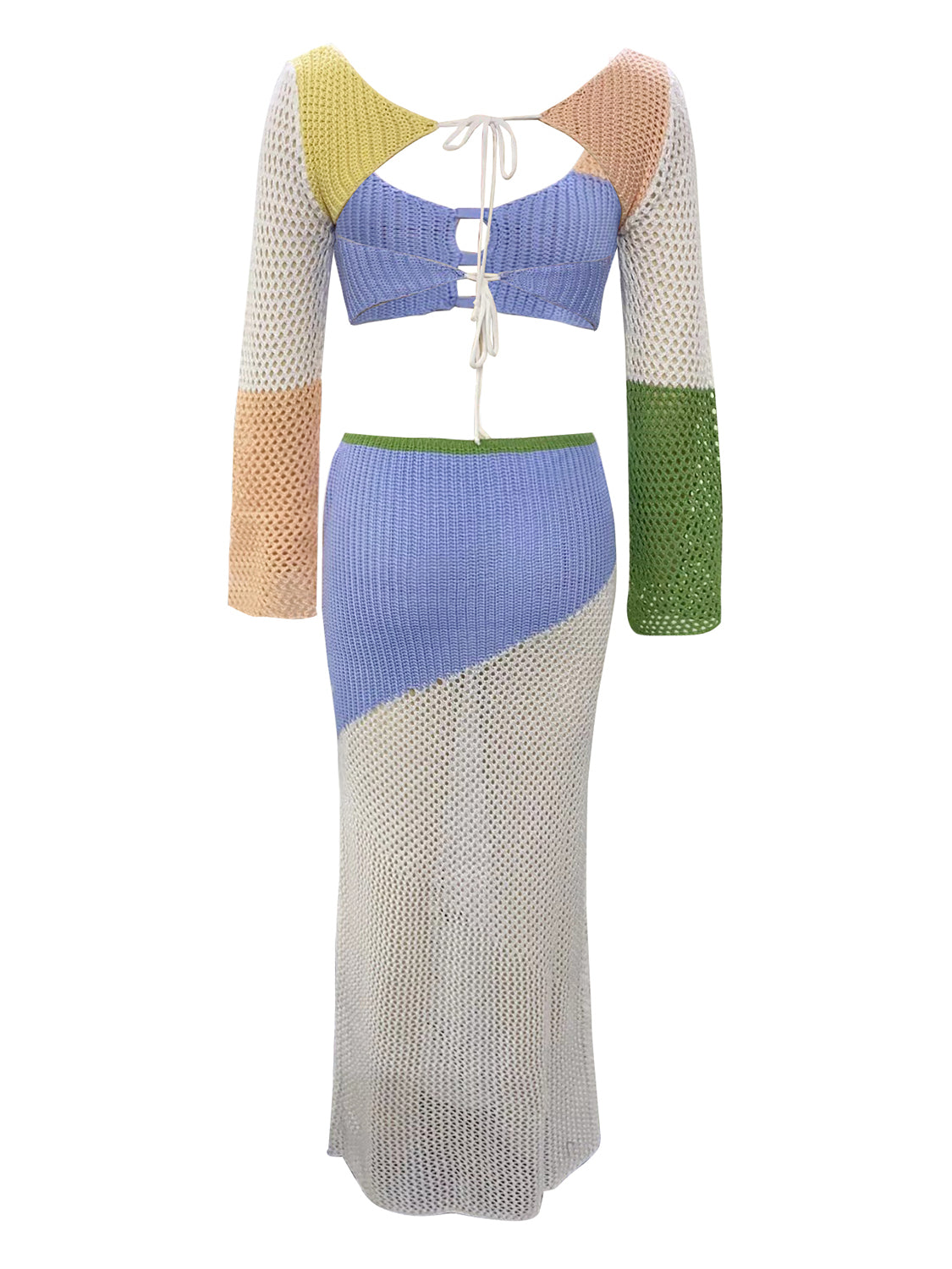 Tied Long Sleeve Top and Skirt Cover Up Set - The Daily Makeover