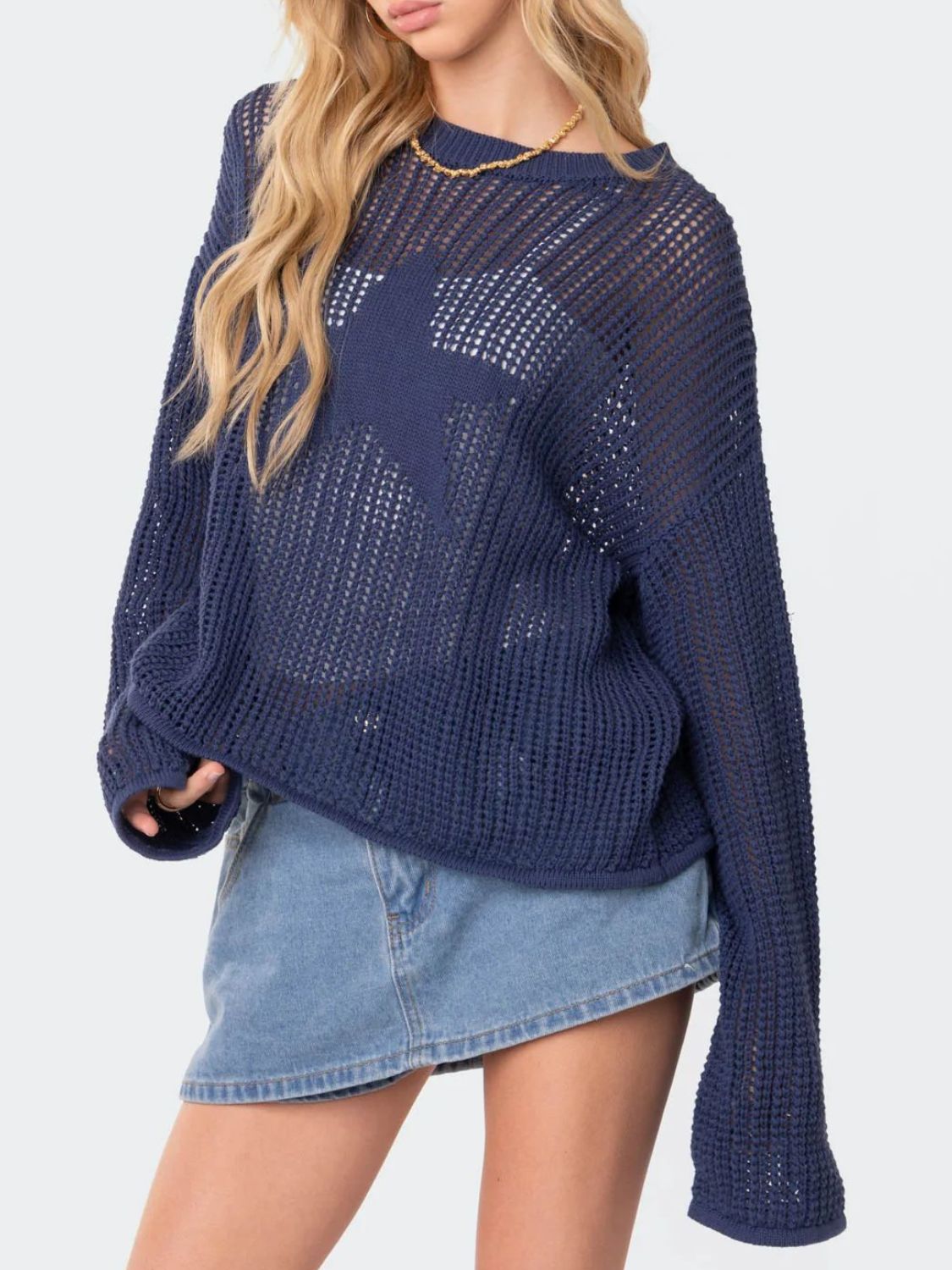 Star Round Neck Long Sleeve Knit Top - The Daily Makeover