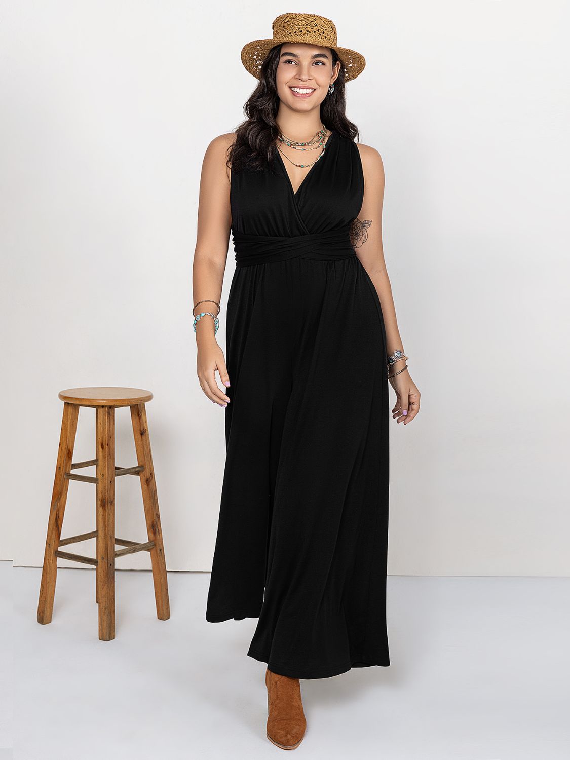 Plus Size V-Neck Wide Leg Jumpsuit - The Daily Makeover