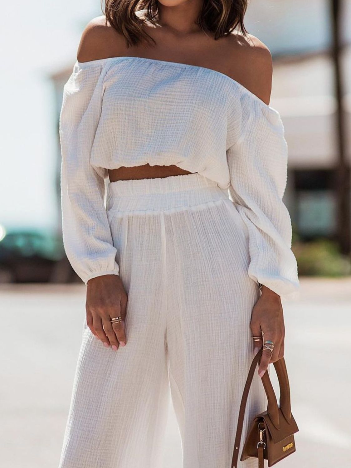 Off Shoulder Long Sleeve Top and Pants Set - The Daily Makeover