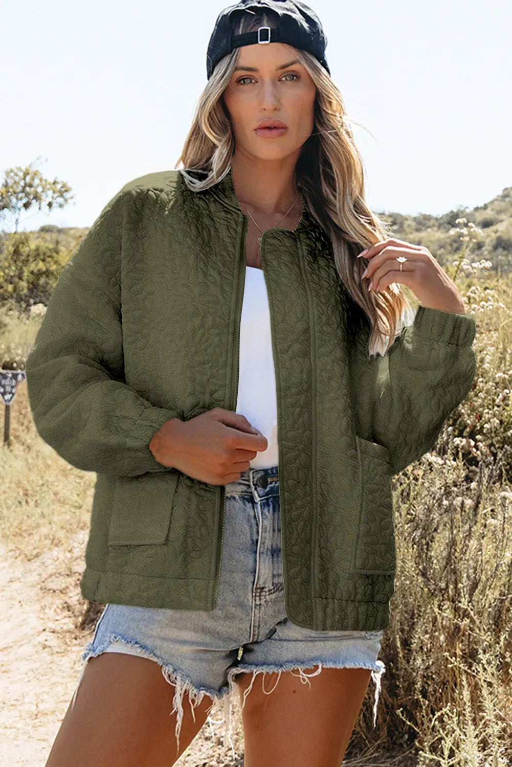 Baseball Collar Floral Quilted Jacket - The Daily Makeover