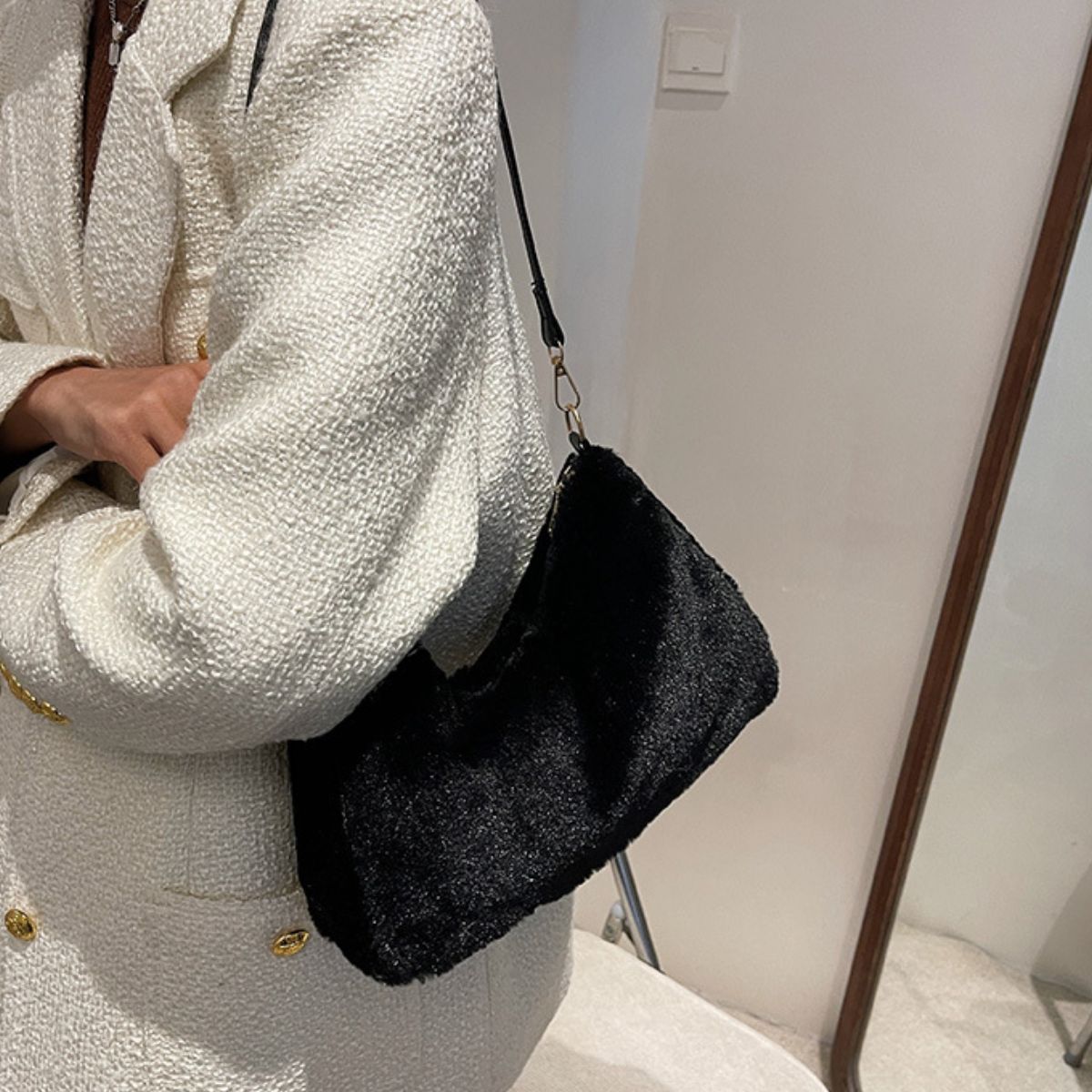 Faux Fur Removable Strap Shoulder Bag - The Daily Makeover