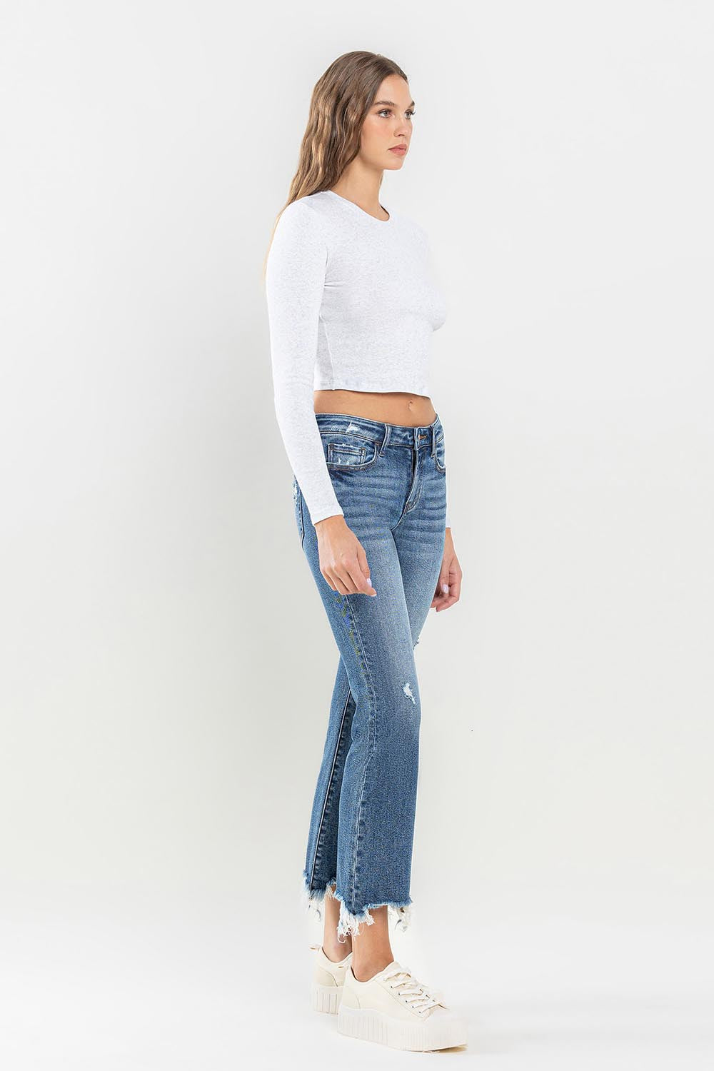 Lovervet Mid Rise Frayed Hem Jeans - The Daily Makeover