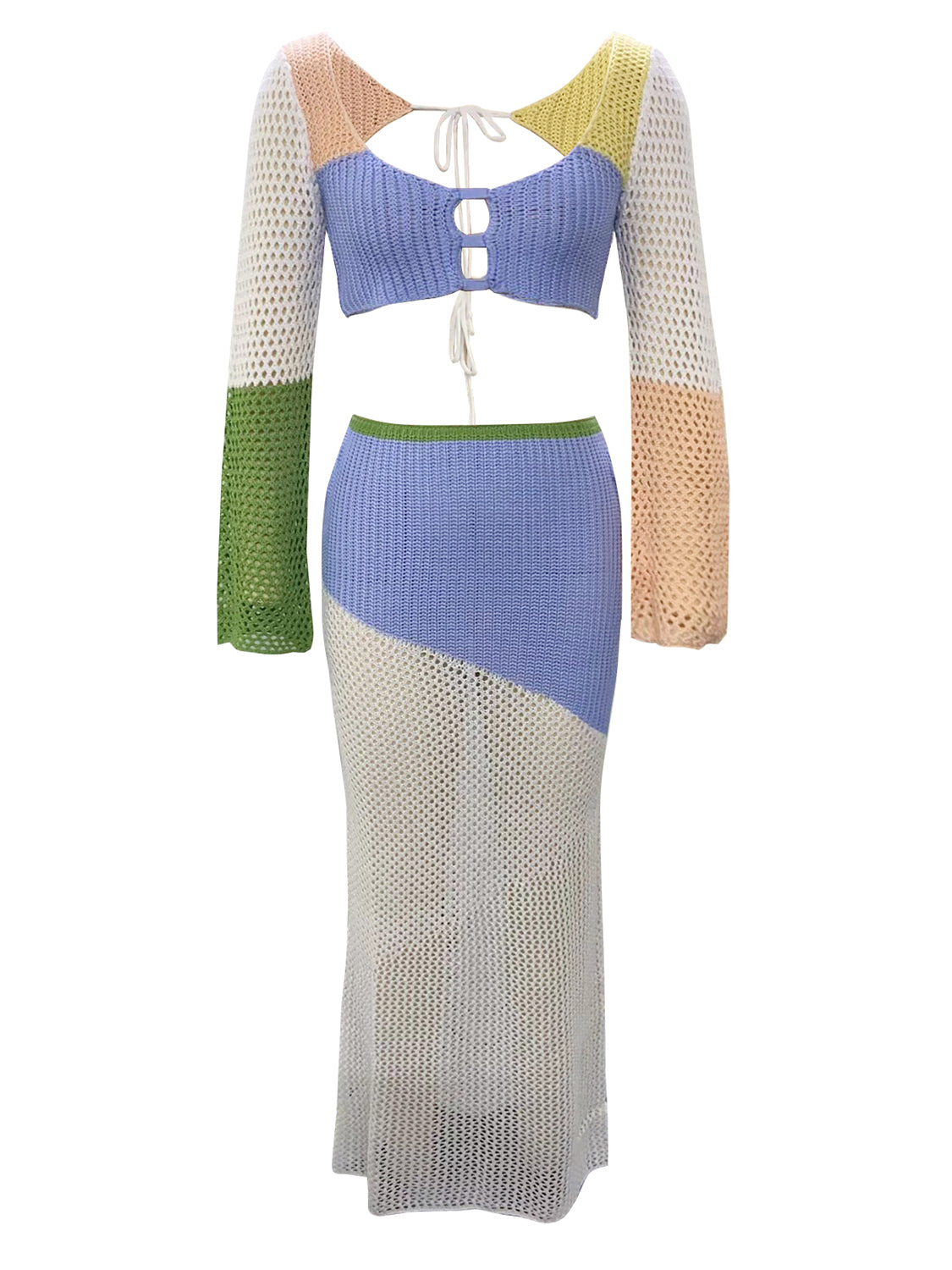 Tied Long Sleeve Top and Skirt Cover Up Set - The Daily Makeover