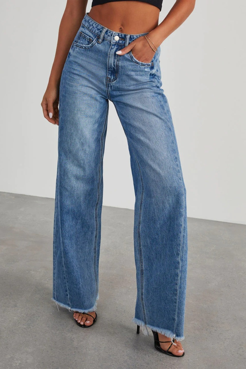 Raw Hem Wide Leg Jeans with Pockets - The Daily Makeover