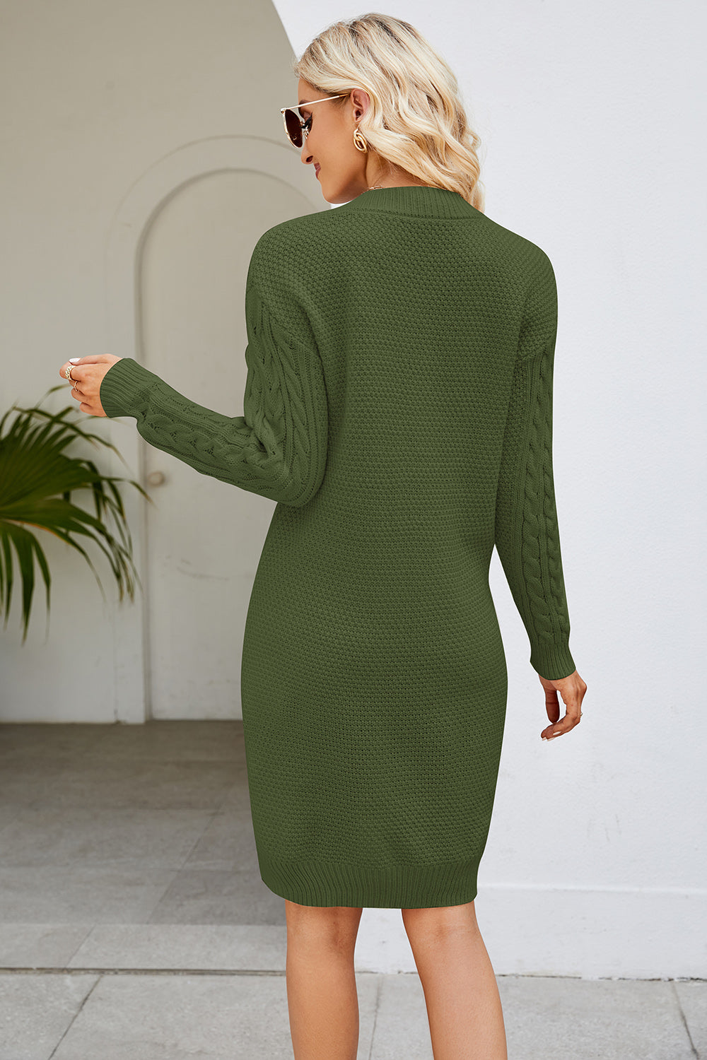 Cable-Knit Long Sleeve Sweater Dress - The Daily Makeover