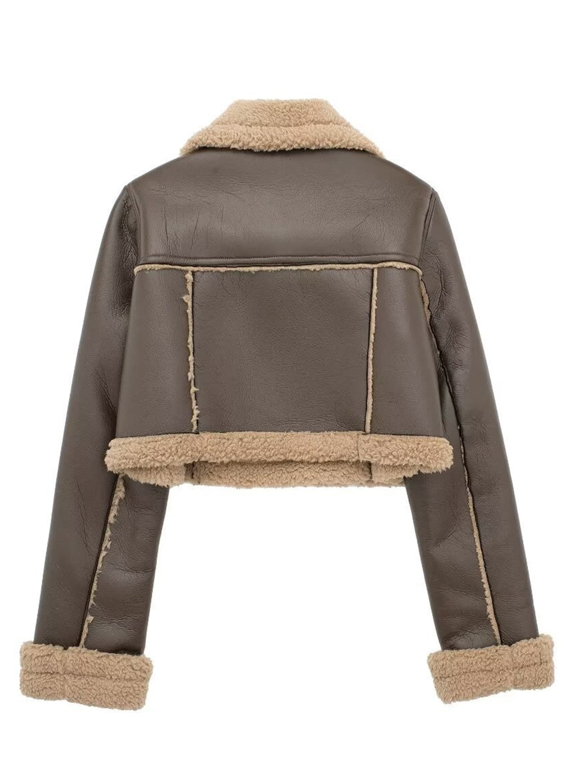 Collared Neck Long Sleeve Plush Cropped Jacket - The Daily Makeover