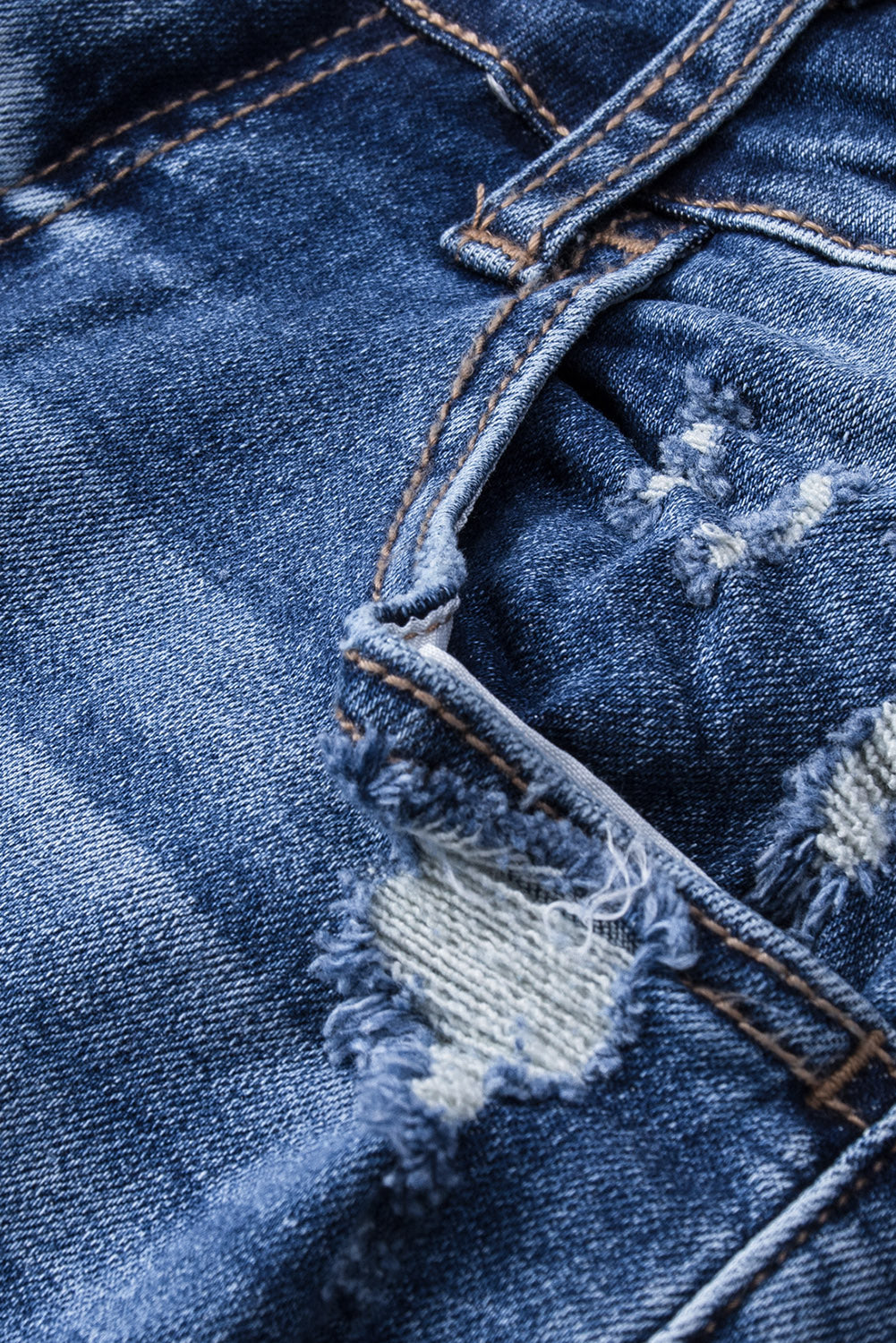 Dark Blue Ripped Raw Hem High Waist Flare Jeans - The Daily Makeover