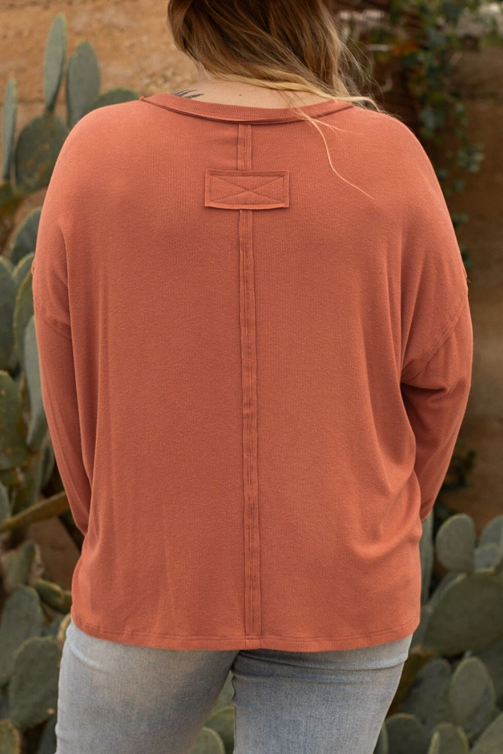 Plus Size Notched Long Sleeve T-Shirt - The Daily Makeover
