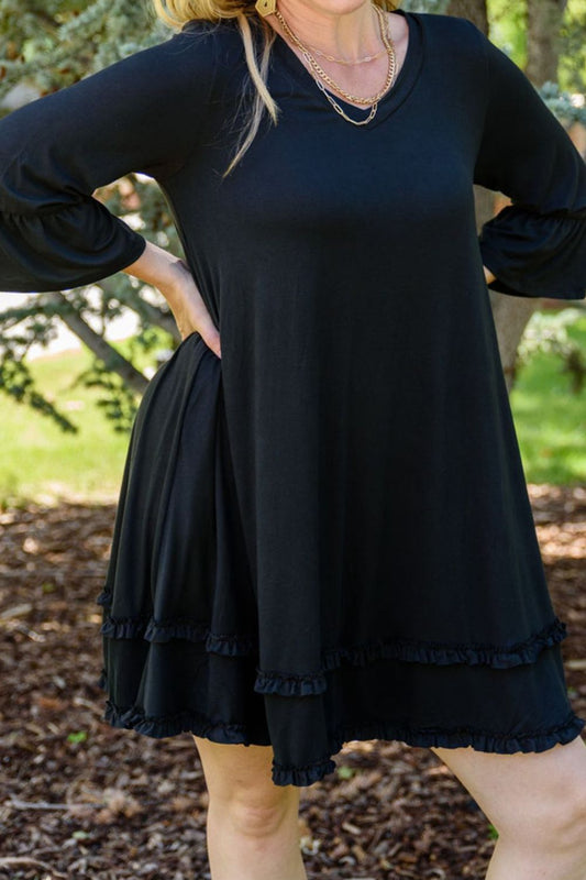 Plus Size Frill Trim Flounce Sleeve Dress - The Daily Makeover