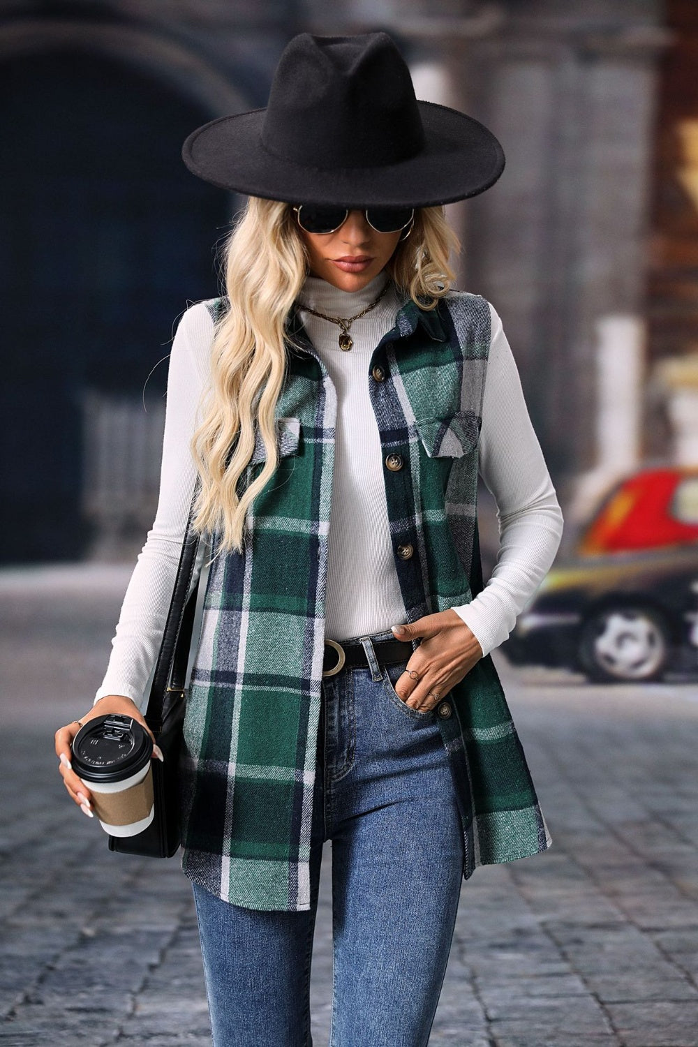 Plaid Button Up Vest Coat - The Daily Makeover