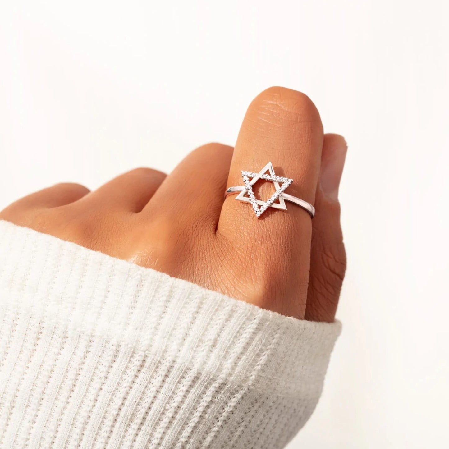 925 Sterling Silver Inlaid Zircon Hexagram Ring - The Daily Makeover