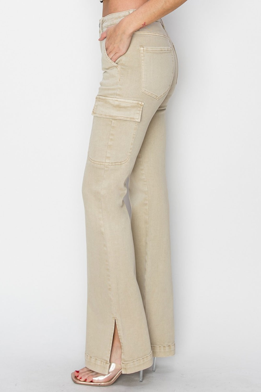 Full Size High Rise Side Slit Cargo Bootcut Jeans - The Daily Makeover