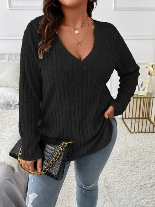 Plus Size V-Neck Long Sleeve T-Shirt - The Daily Makeover