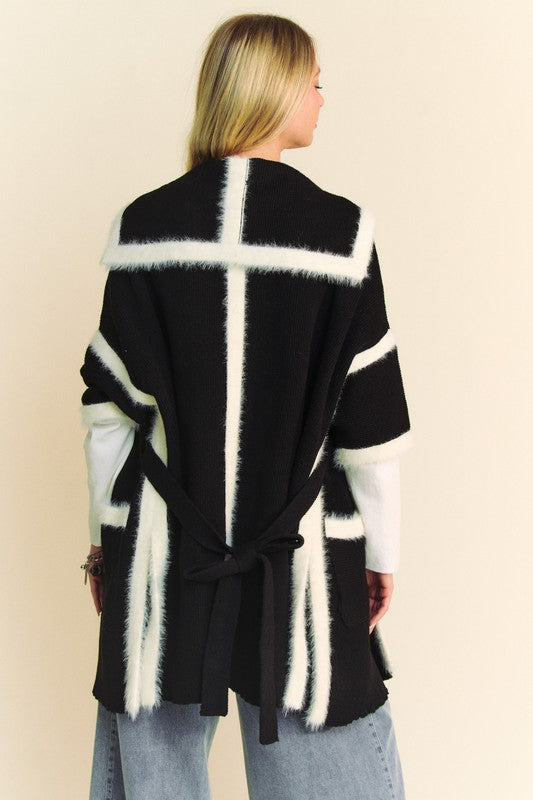 Davi & Dani Fuzzy Trim Open Front Loose Fit Cardigan - The Daily Makeover