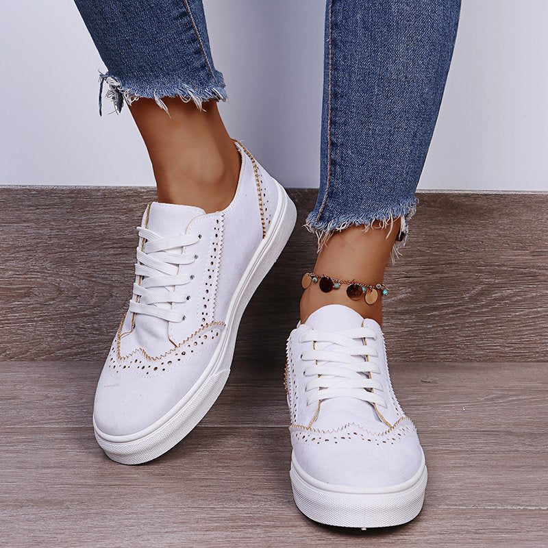 Lace-Up Suedette Flat Sneakers - The Daily Makeover