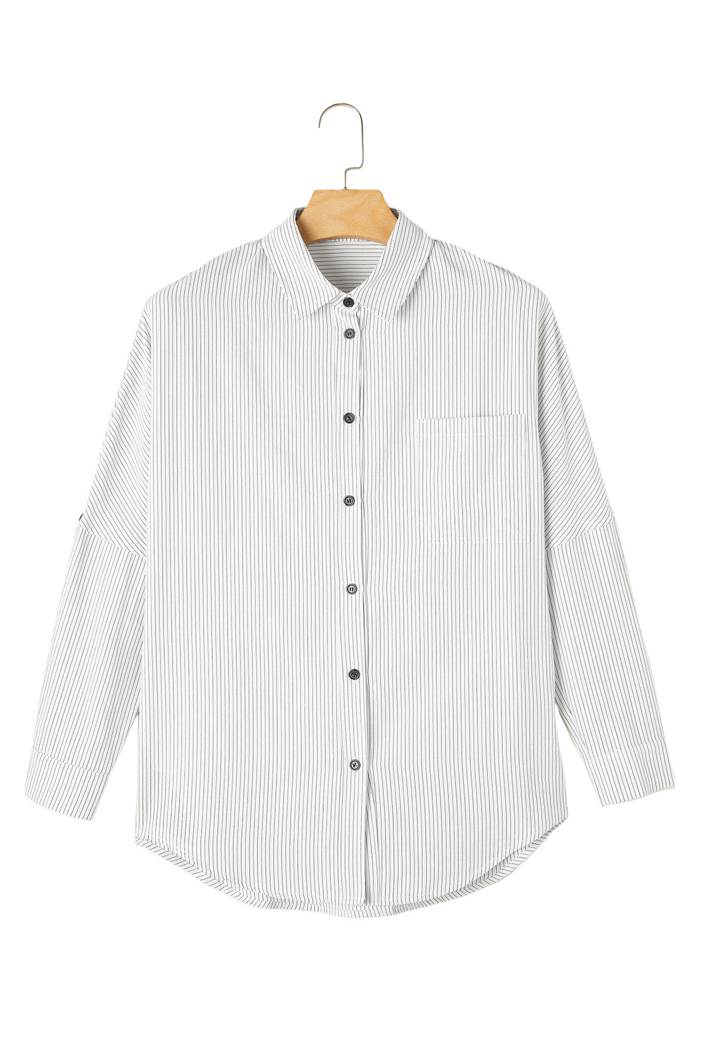 Black Stripe Roll-tab Sleeve Pocketed Tunic Shirt - The Daily Makeover