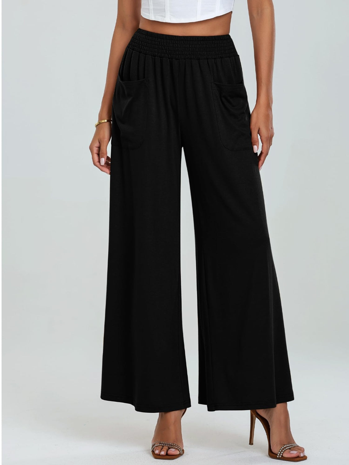 Pocketed Elastic Waist Wide Leg Pants - The Daily Makeover
