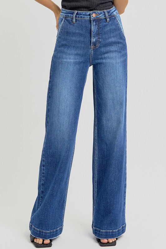 RISEN Full Size High Rise Wide Leg Jeans with Slanted Pockets - The Daily Makeover