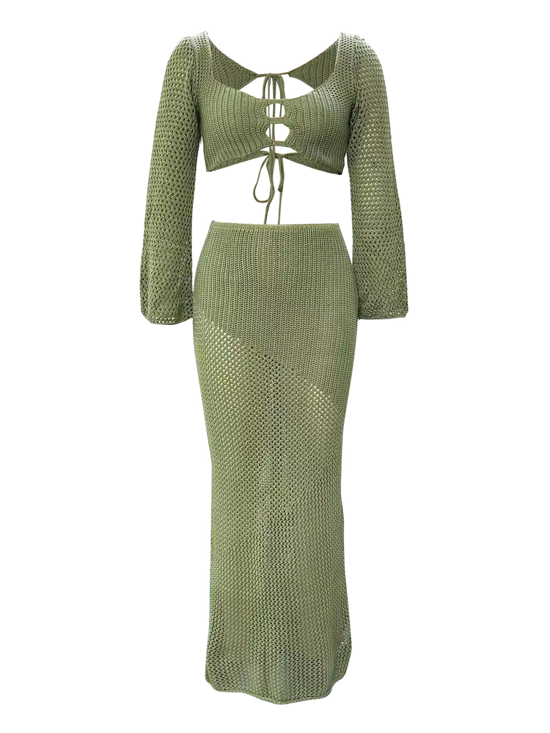 Tied Long Sleeve Top and Skirt Cover Up Set - The Daily Makeover