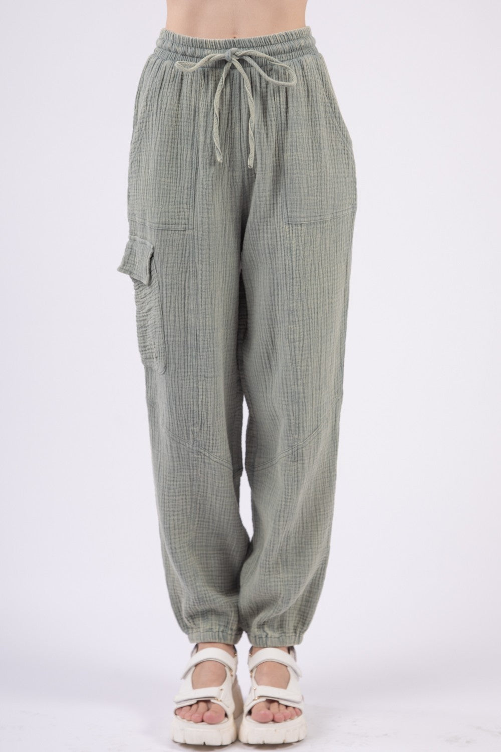 VERY J Washed Woven Crinkle Gauze Drawstring Pants - The Daily Makeover