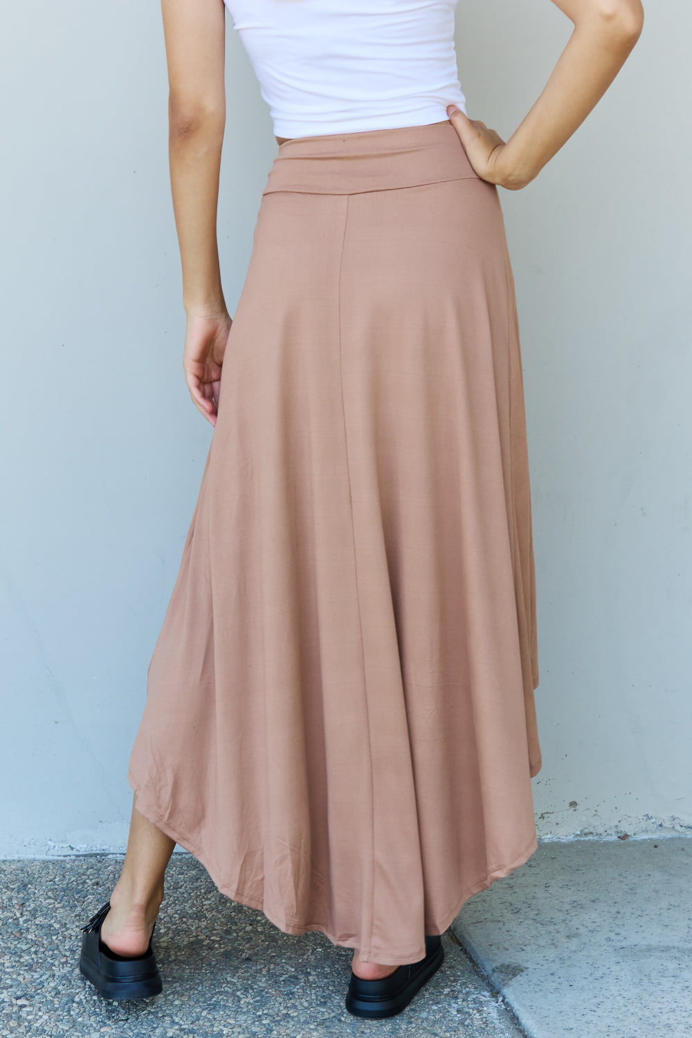 Ninexis First Choice High Waisted Flare Maxi Skirt in Camel - The Daily Makeover
