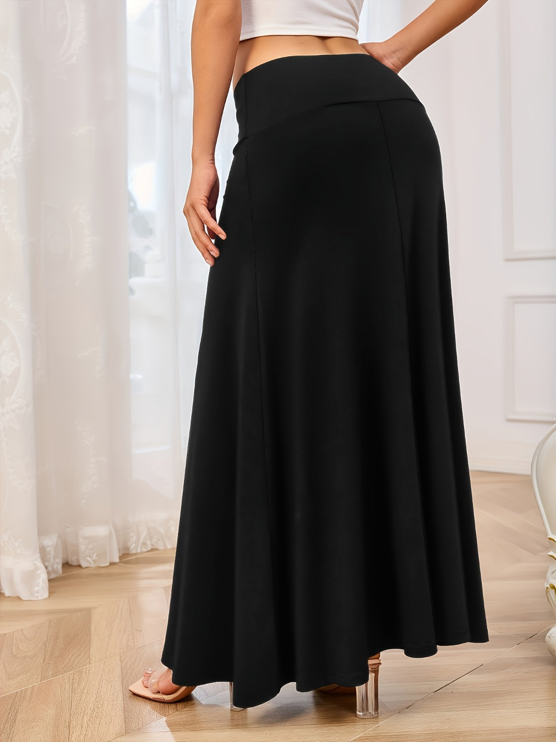 Solid Elastic Waist Maxi Skirt - The Daily Makeover