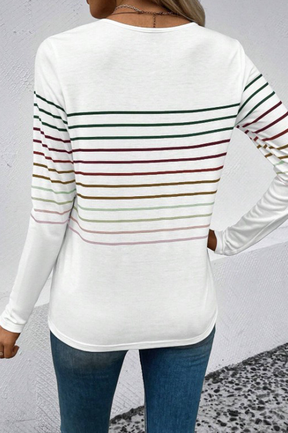 Striped Round Neck Long Sleeve T-Shirt - The Daily Makeover