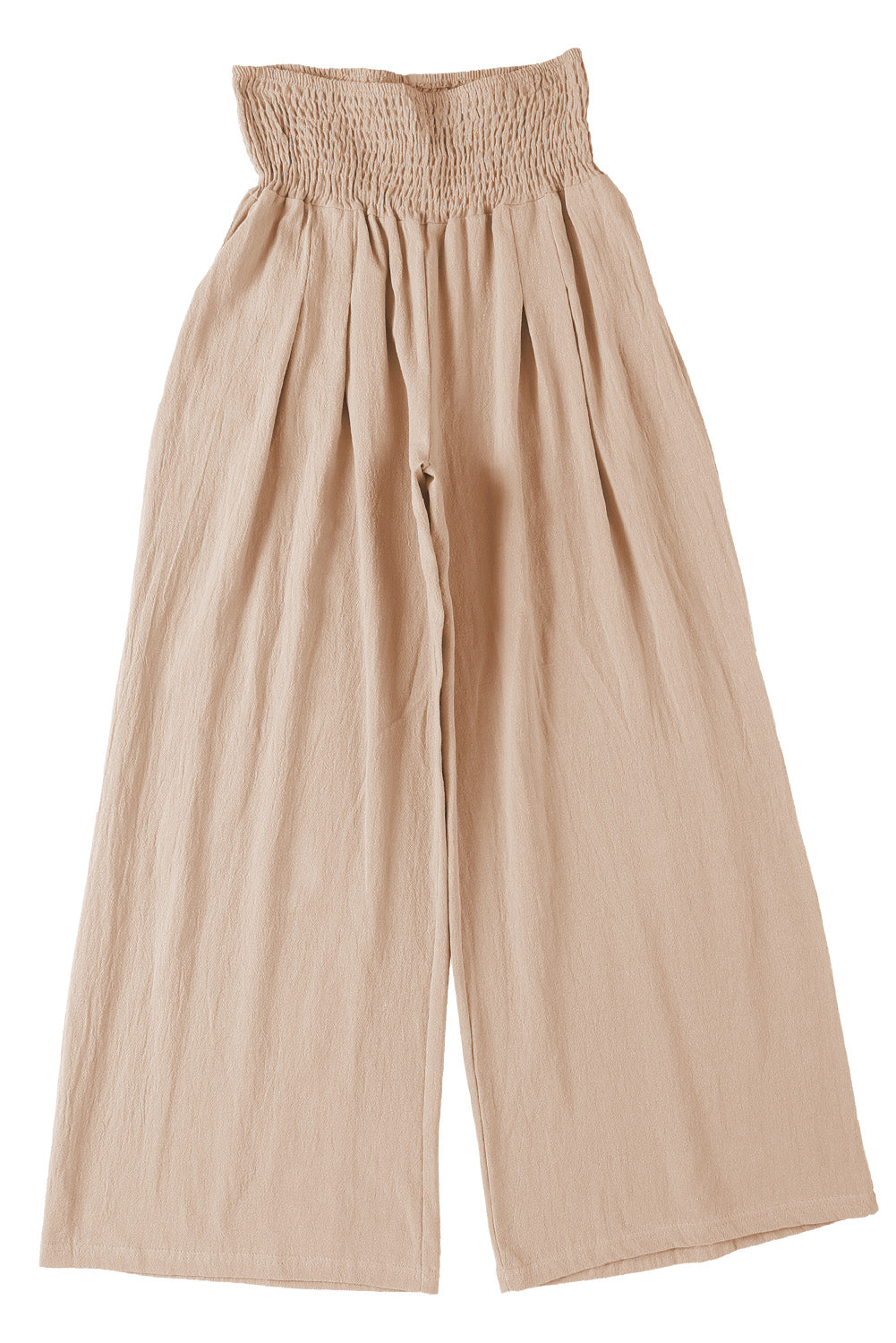 Khaki Smocked Wide Waistband High Waist Wide Leg Pants - The Daily Makeover