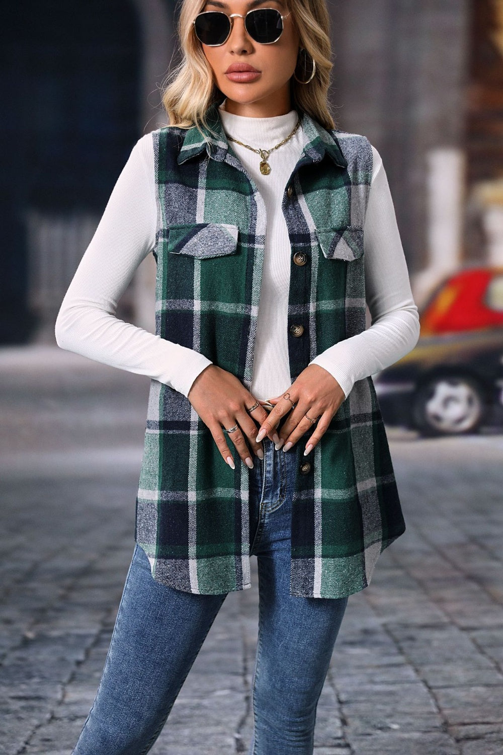 Plaid Button Up Vest Coat - The Daily Makeover