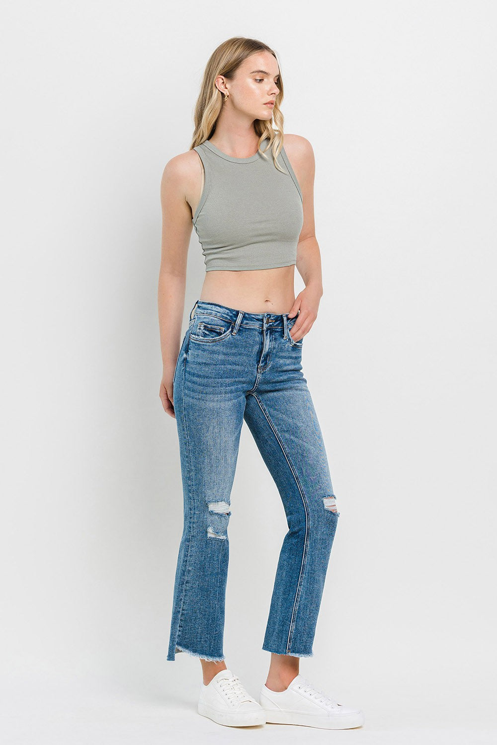 Vervet by Flying Monkey Full Size Mid Rise Distressed Cropped Flare Jeans - The Daily Makeover