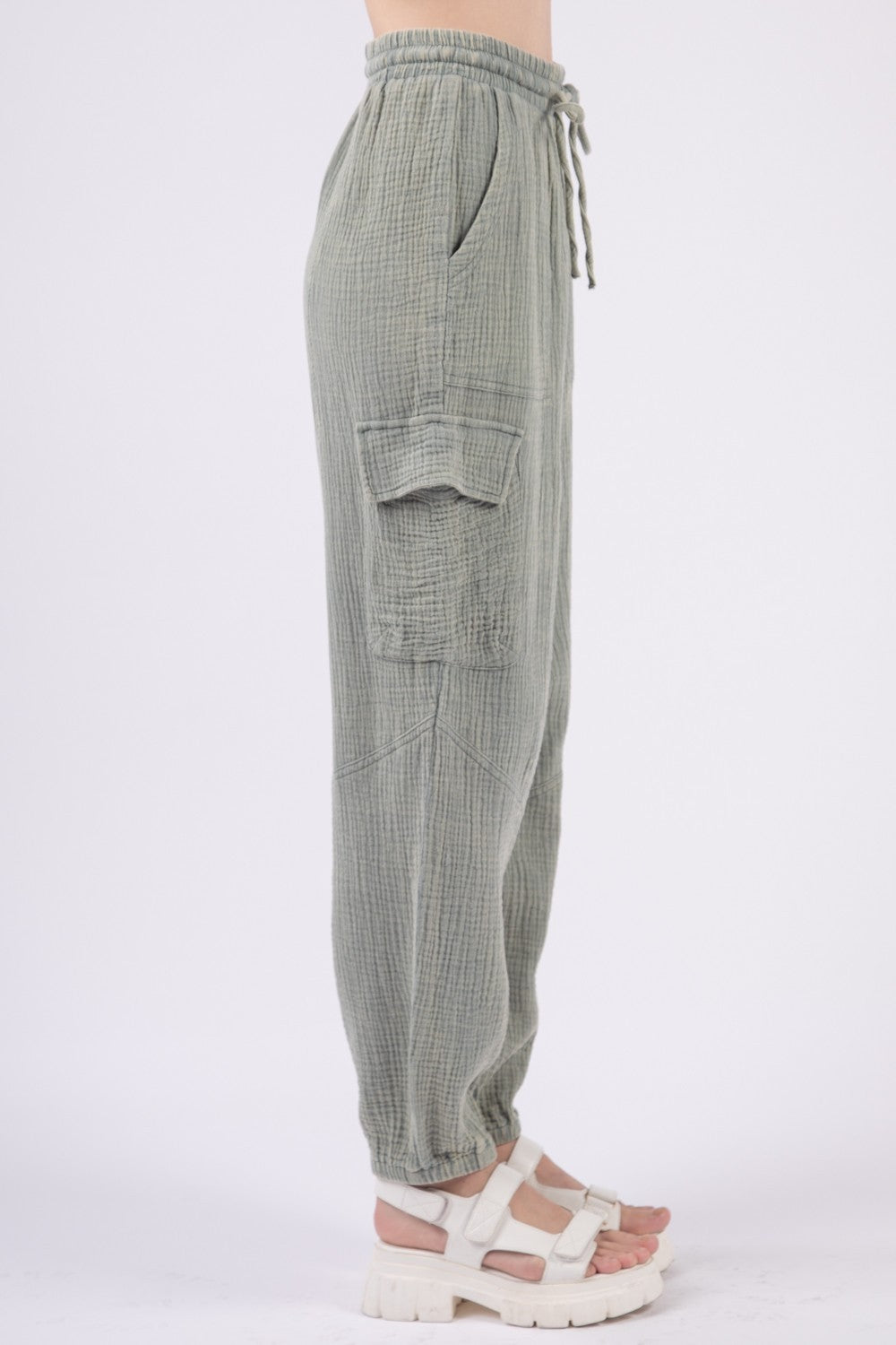 VERY J Washed Woven Crinkle Gauze Drawstring Pants - The Daily Makeover