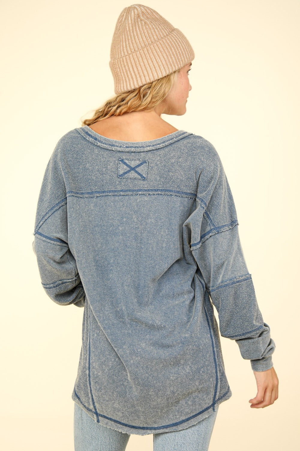 VERY J Washed V-Neck Exposed Seam Knit Top - The Daily Makeover