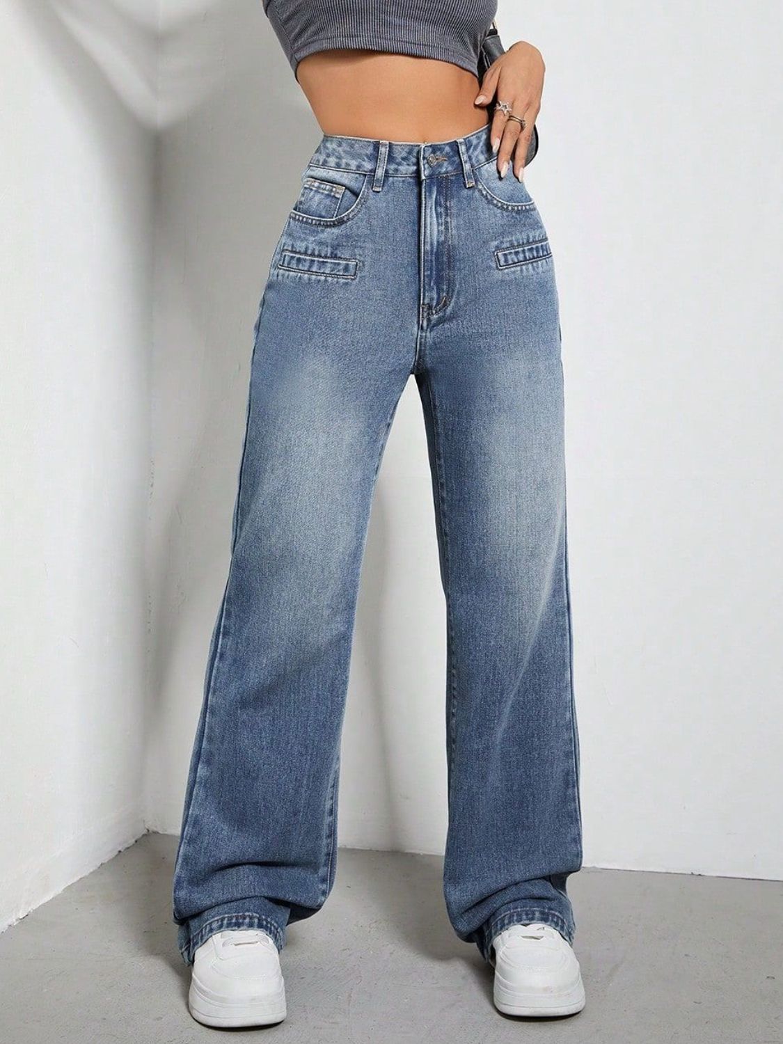 High Rise Wide Leg Jeans with Pockets - The Daily Makeover