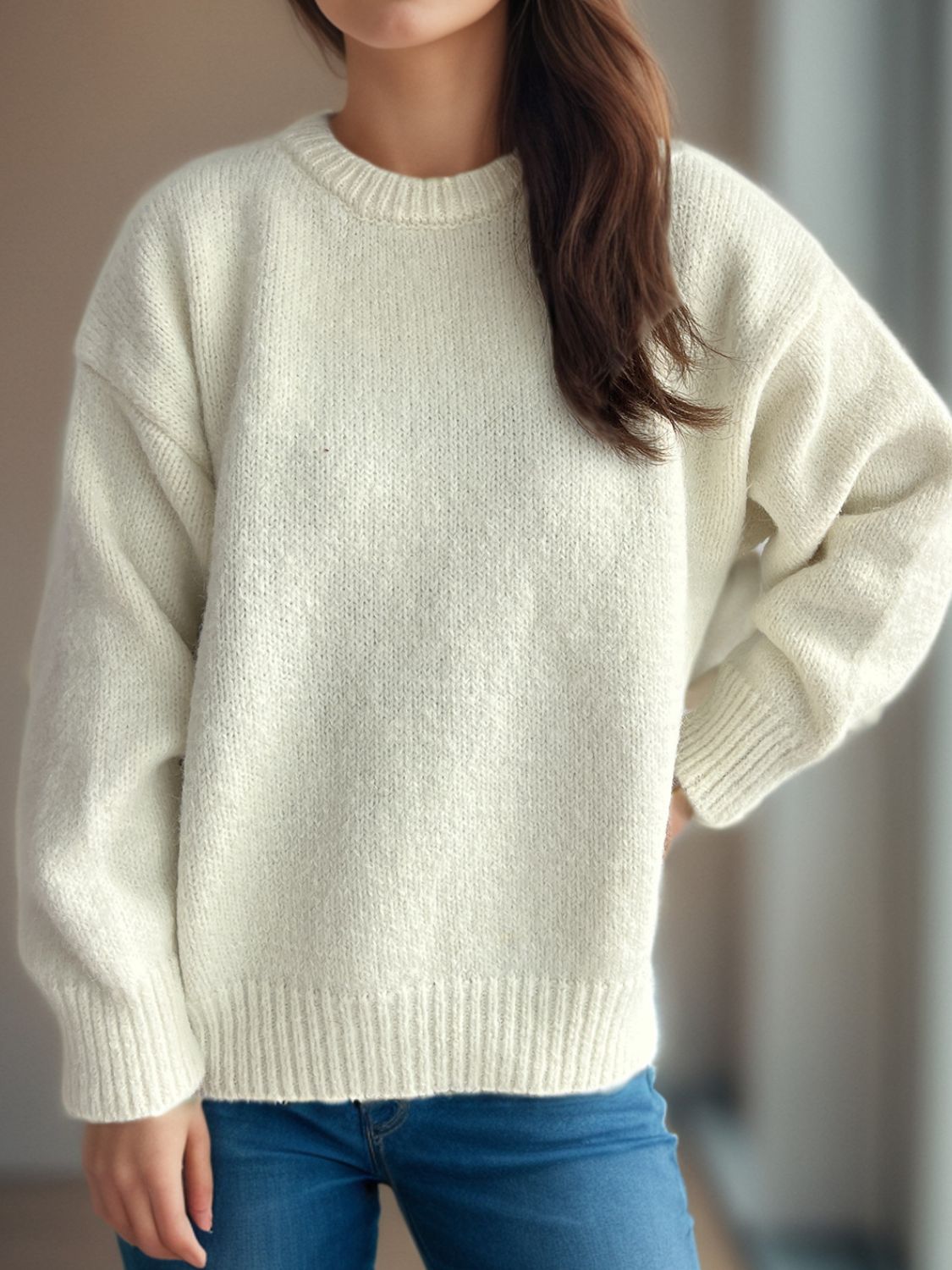 Round Neck Long Sleeve Sweater - The Daily Makeover