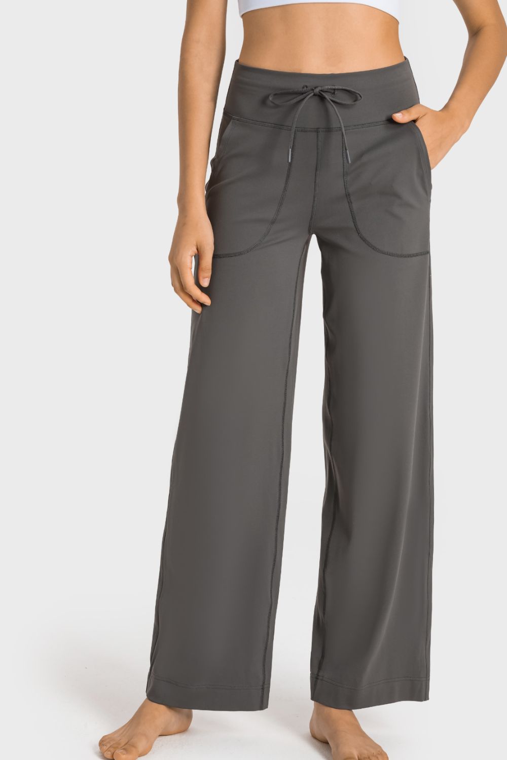 Drawstring Waist Wide Leg Sports Pants with Pockets - The Daily Makeover